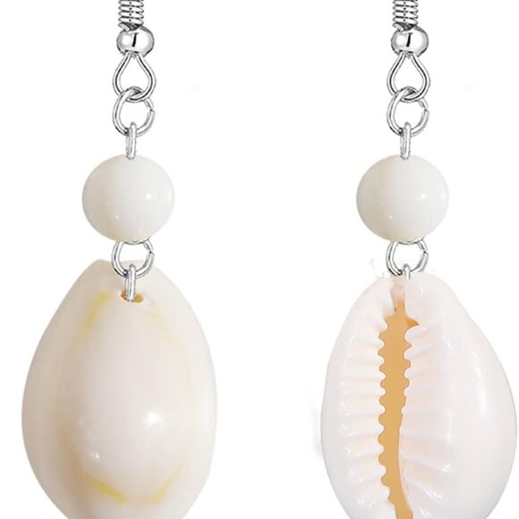 Elegant Silver Shell Drop Earrings for Women - Summer Beach Vacation Jewelry Gif - Picture 1 of 6